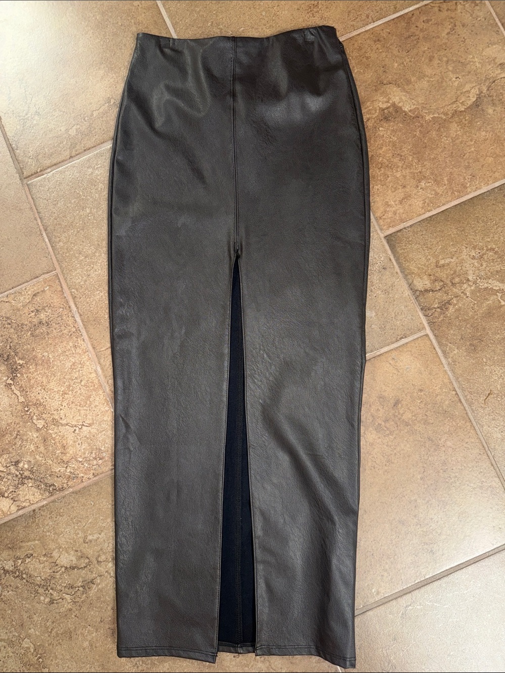 Naked Wardrobe Brown Faux Leather Midi Skirt with Front Slit never been worn